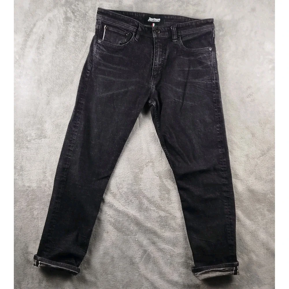 Revtown Jeans Mens Size 34x30‎ Black Selvedge Decade Denim Tapered Stretch